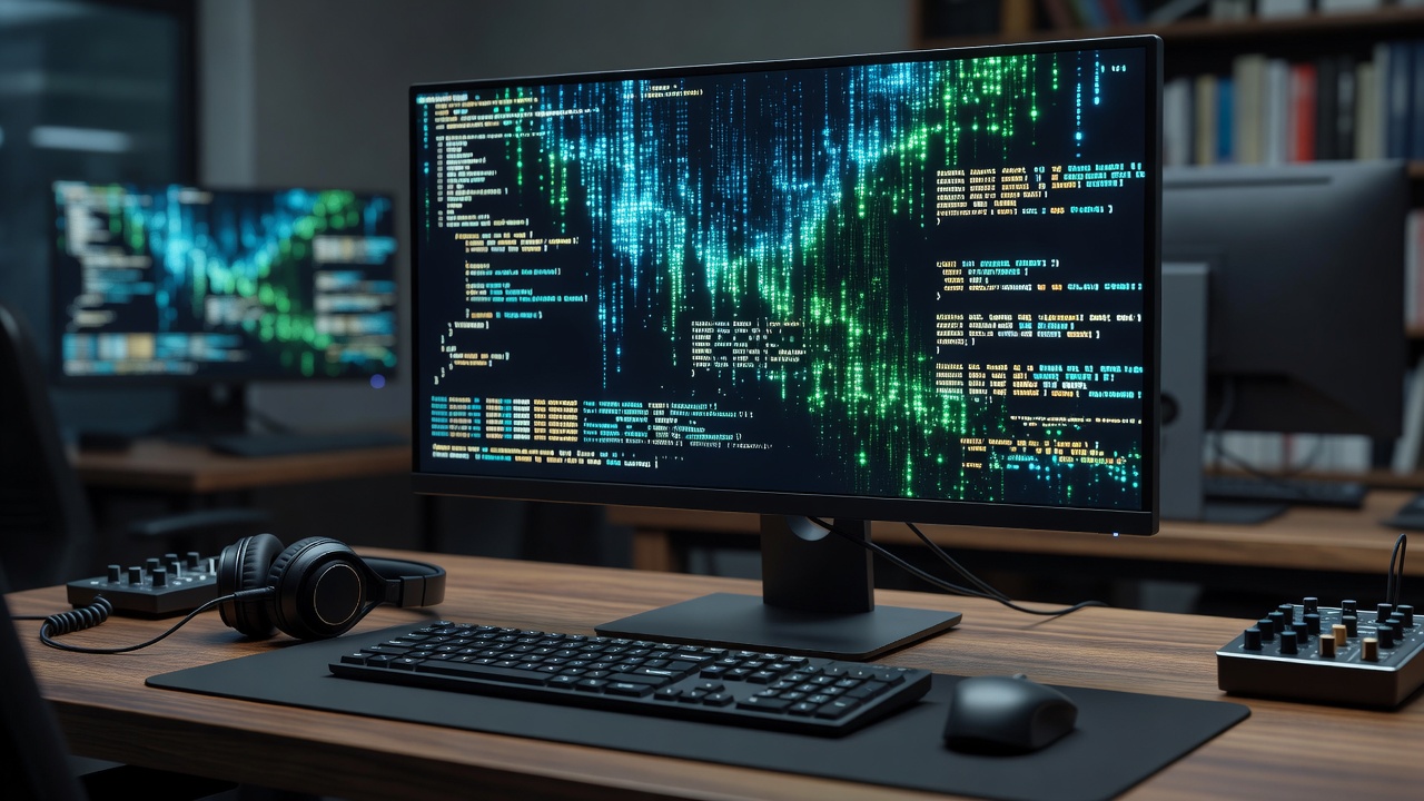 Developer workstation displaying active DevPulse CLI terminal session and code audit metrics
