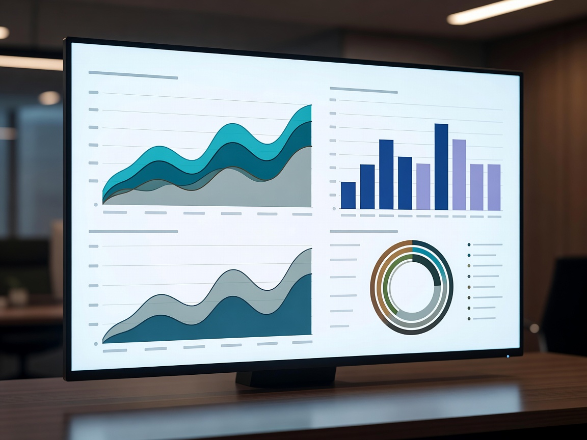 Financial analytics dashboard and revenue metric charts on screen