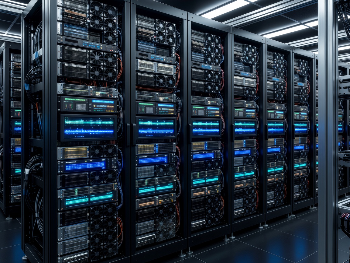High performance vector database server racks displaying real-time telemetry indexing metrics